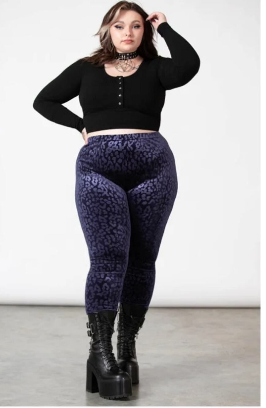 Killstar Women's Size 4x Caturday Plum Purple Velvet Embossed Leopard Leggings